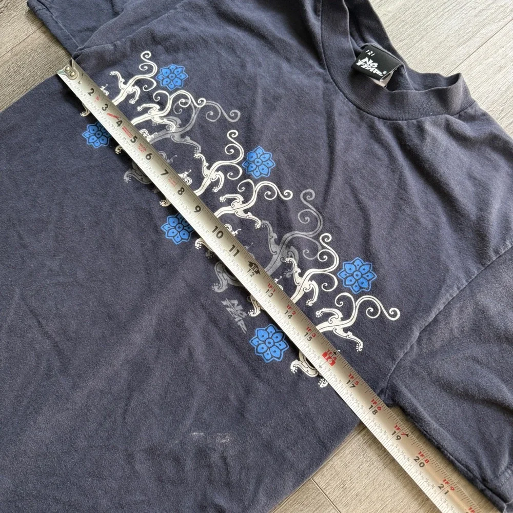 No Fear Mens M Navy Tribal Dragon Floral Graphic Tee Y2K Double Sided Shirt